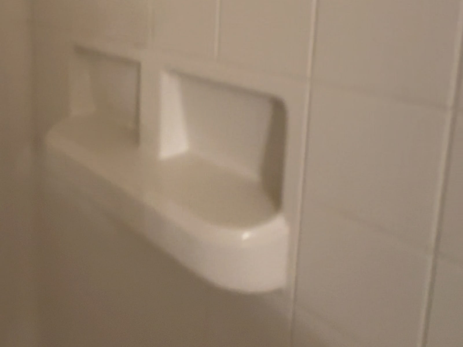 The same shower shelf descaled and wiped clean after our deep clean