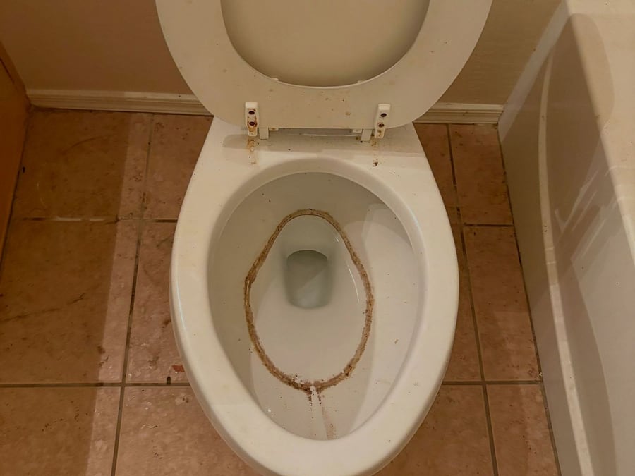 Toilet bowl with a heavy stain ring before a deep clean