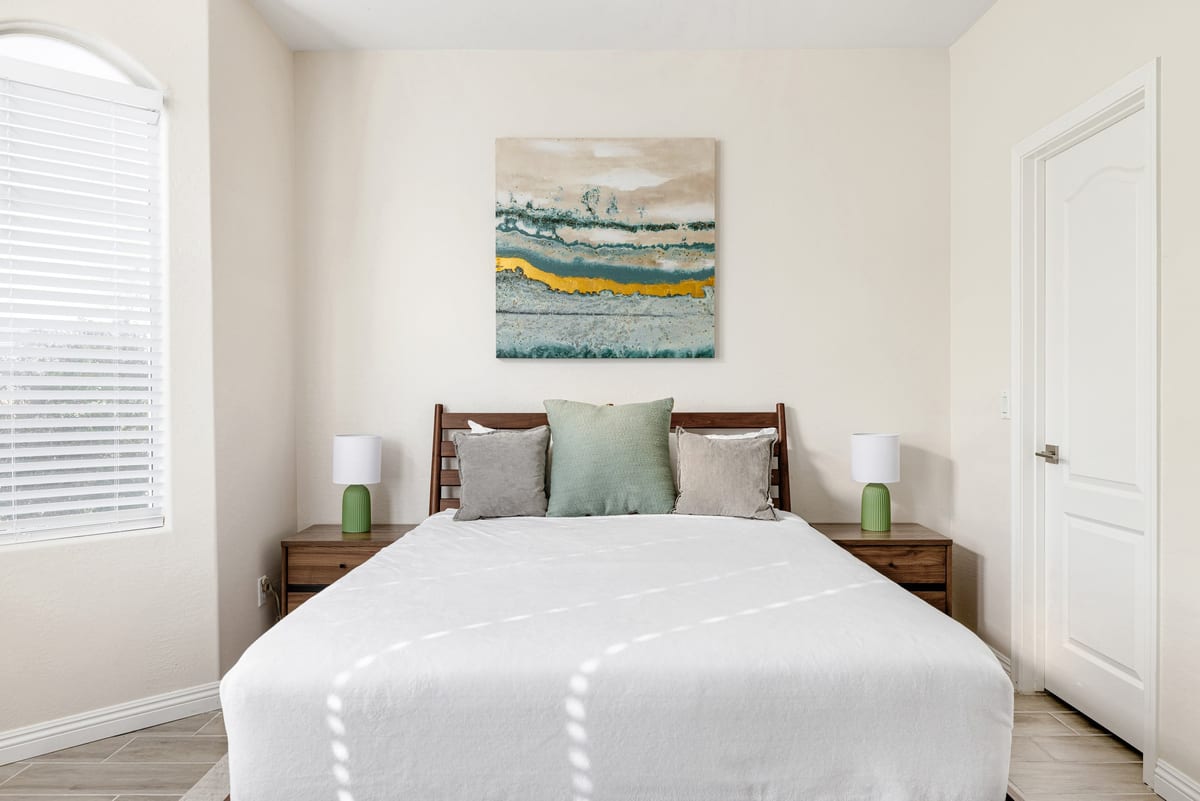 Guest-ready bedroom after one of our turnover cleans