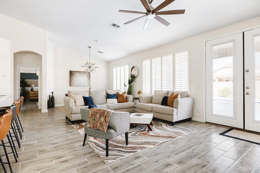 Living room vacuumed, dusted, and tidied after a house cleaning