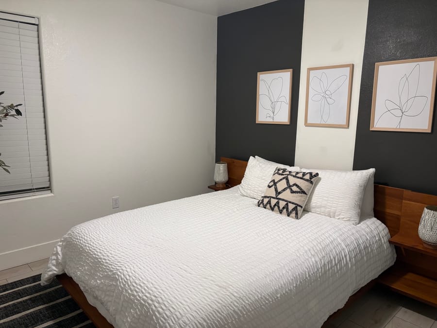 Bedroom remade and staged, ready for the next check-in