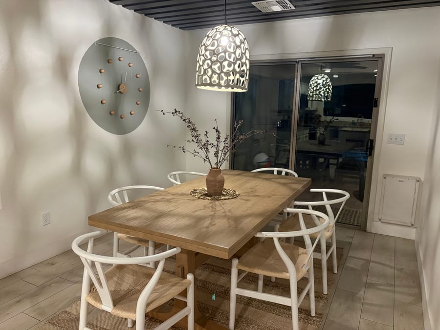 Dining room wiped down and reset between guest stays