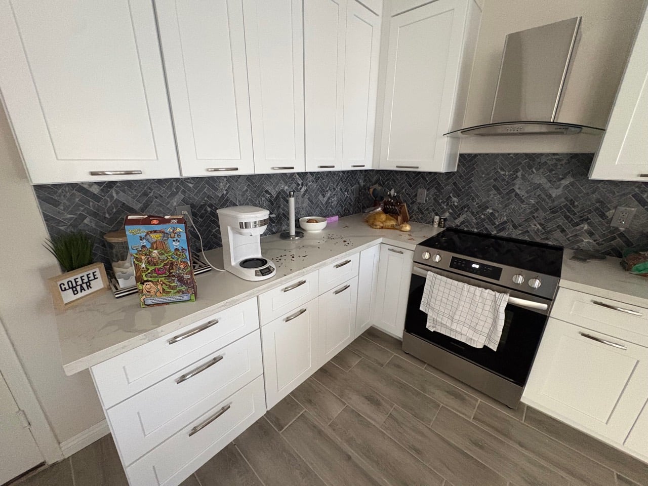 Bright, spotless kitchen reset for the next guest after a turnover clean