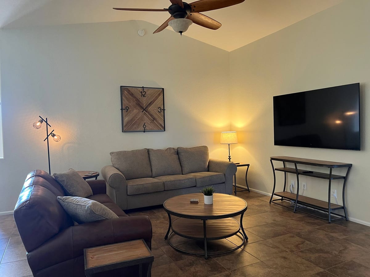 Tidy living room at the SnowBird Oasis Airbnb we clean in San Tan Valley