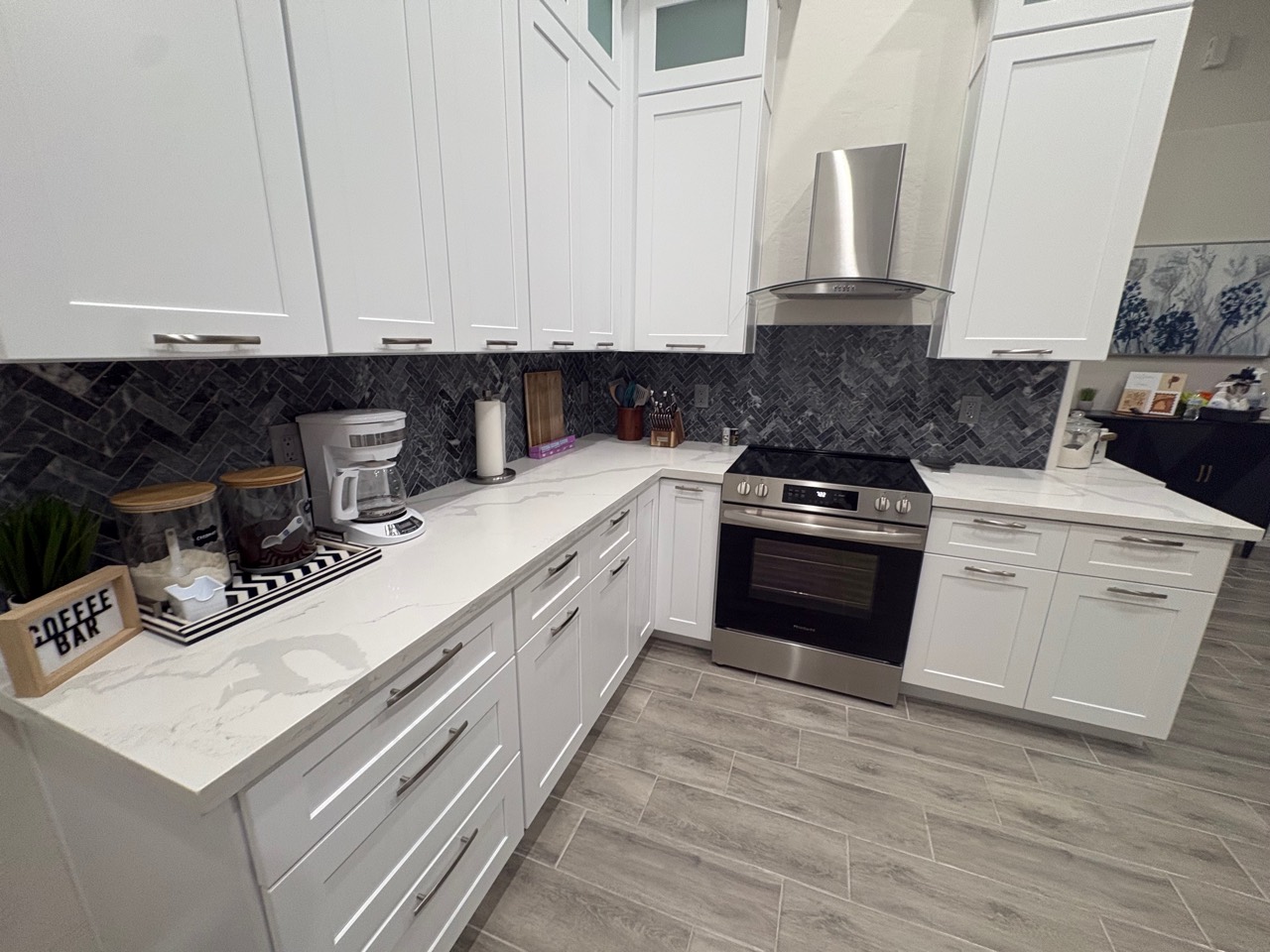 Airbnb kitchen stocked with guest supplies